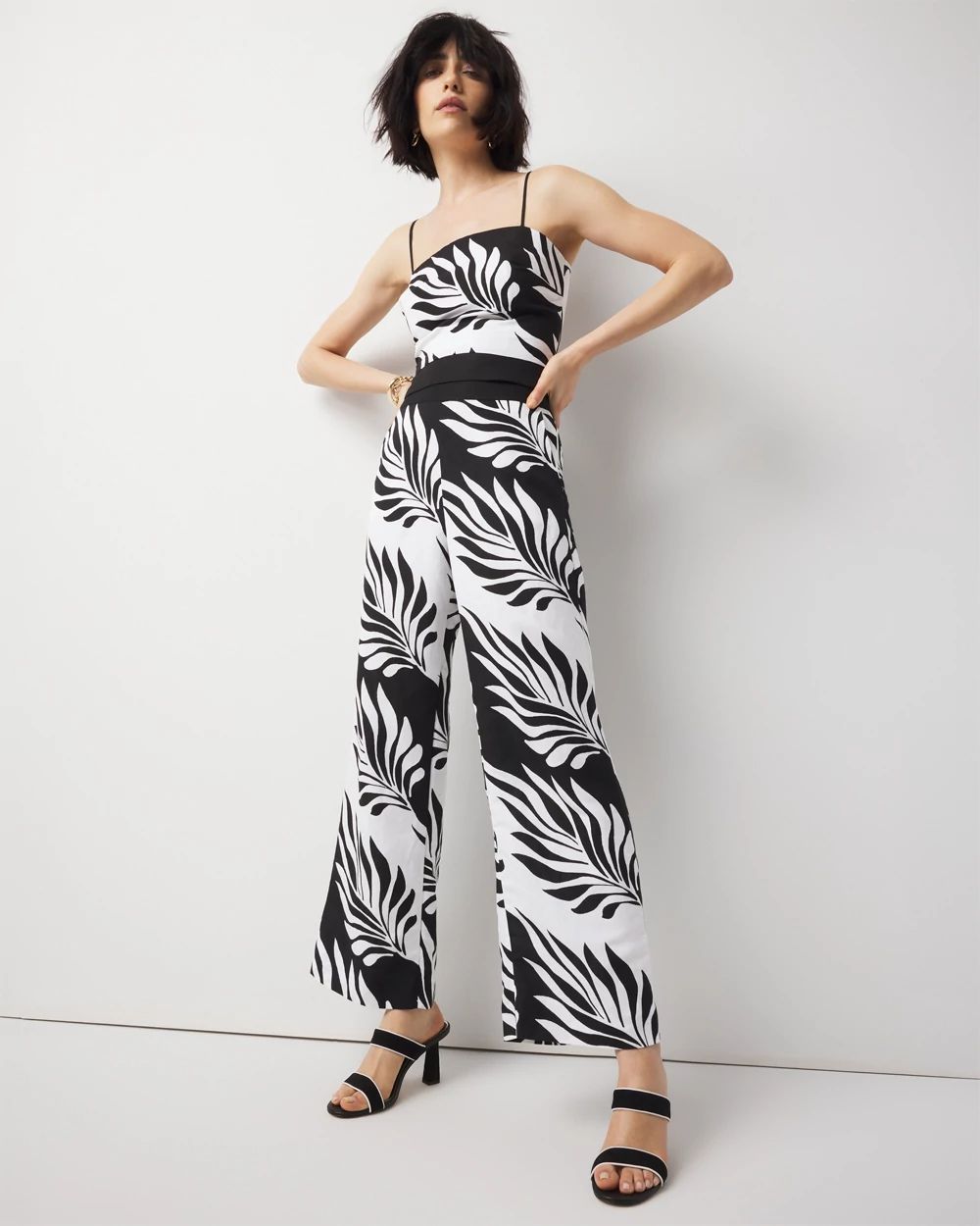 【関税&送料込】Palm Angels Printed Linen Blend Wide-Leg Pan Petite Linen-Blend Palm Print Cropped Wide Leg Pant | White